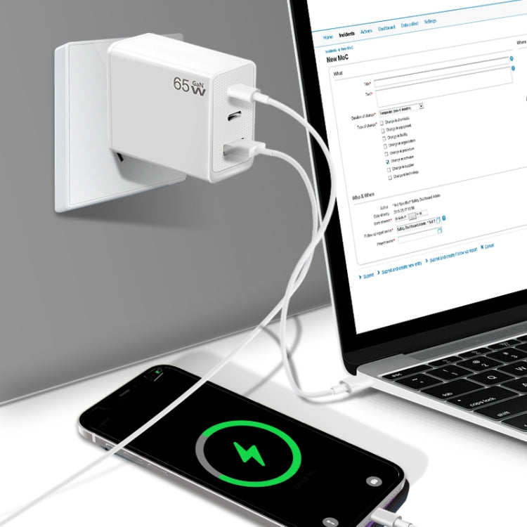 GaN PD65W Type-C x 2 + USB3.0 Laptop Adapter ,EU Plug(Black) - free shipping - PMC Jewellery - Order now!