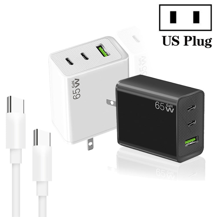 GaN PD65W Type-C x 2 + USB3.0 Charger with Type-C to Type-C Data Cable ,US Plug(Black) - free shipping - PMC Jewellery - Order now!