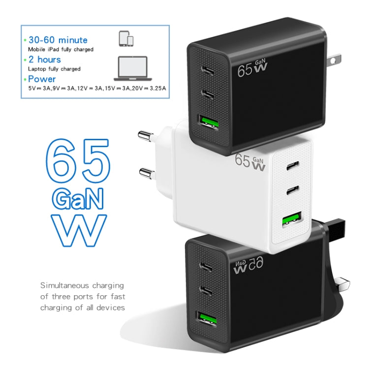 GaN PD65W Type-C x 2 + USB3.0 Charger with Type-C to Type-C Data Cable ,US Plug(Black) - free shipping - PMC Jewellery - Order now!