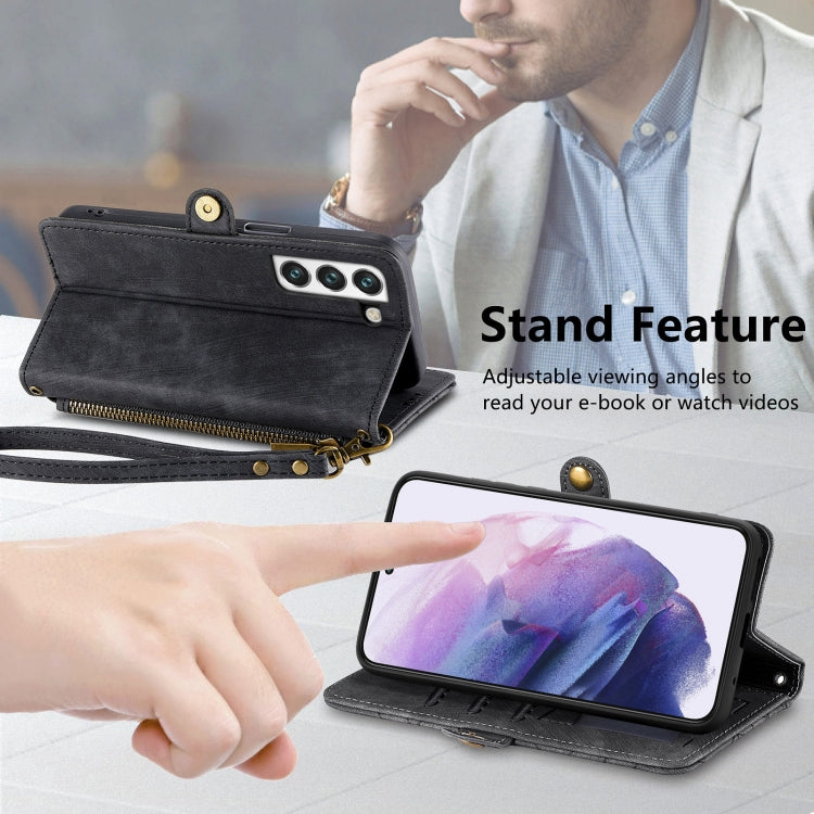 For Samsung Galaxy Note20 Geometric Zipper Wallet Side Buckle Leather Phone Case(Black) - free shipping - PMC TechLife - Order now!