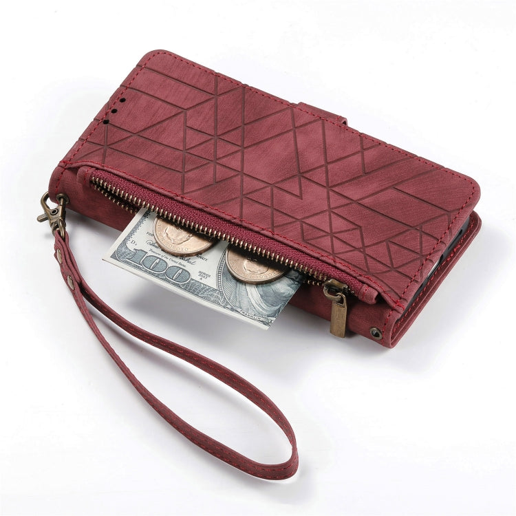 For Samsung Galaxy A11 Geometric Zipper Wallet Side Buckle Leather Phone Case(Red) - free shipping - PMC TechLife - Order now!