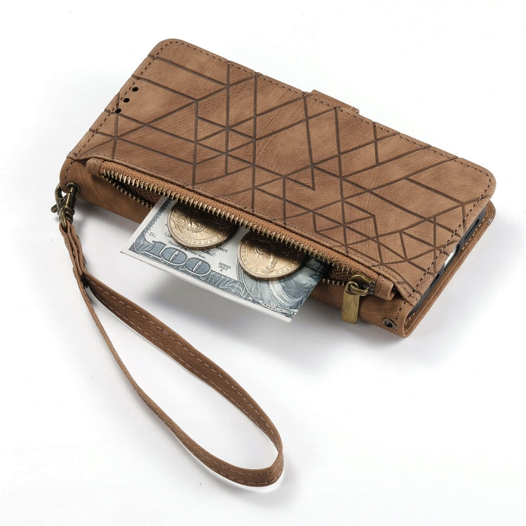 For Samsung Galaxy A32 4G Geometric Zipper Wallet Side Buckle Leather Phone Case(Brown) - free shipping - PMC TechLife - Order now!