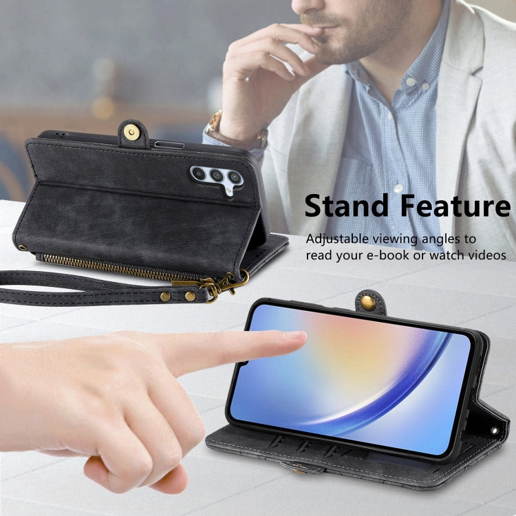 For Samsung Galaxy A72 Geometric Zipper Wallet Side Buckle Leather Phone Case(Black) - free shipping - PMC TechLife - Order now!