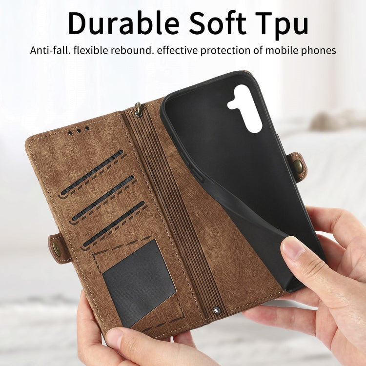For Samsung Galaxy A22 4G Geometric Zipper Wallet Side Buckle Leather Phone Case(Brown) - free shipping - PMC TechLife - Order now!