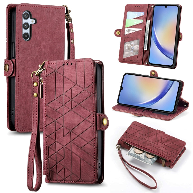 For Samsung Galaxy A54 5G Geometric Zipper Wallet Side Buckle Leather Phone Case(Red) - free shipping - PMC TechLife - Order now!