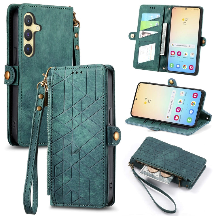 For Samsung Galaxy S25+ 5G Geometric Zipper Wallet Side Buckle Leather Phone Case(Green) - Galaxy S25+ 5G Cases by PMC Jewellery | Online Shopping South Africa | PMC Jewellery | Buy Now Pay Later Mobicred