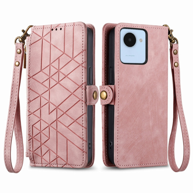 For Realme C53 Geometric Zipper Wallet Side Buckle Leather Phone Case(Pink) - Realme Cases by PMC Jewellery | Online Shopping South Africa | PMC Jewellery | Buy Now Pay Later Mobicred