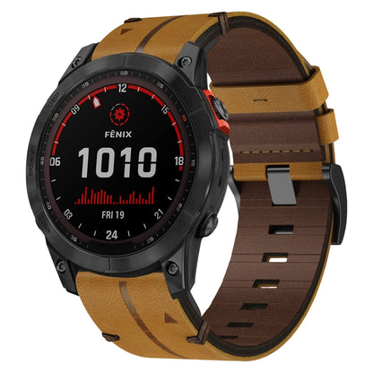 For Garmin Fenix 7 Solar 22mm Leather Textured Watch Band(Brown) - Watch Bands by PMC Jewellery | Online Shopping South Africa | PMC Jewellery