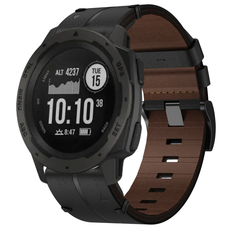 For Garmin Fenix 5 Plus 22mm Leather Textured Watch Band(Black) - Watch Bands by PMC Jewellery | Online Shopping South Africa | PMC Jewellery