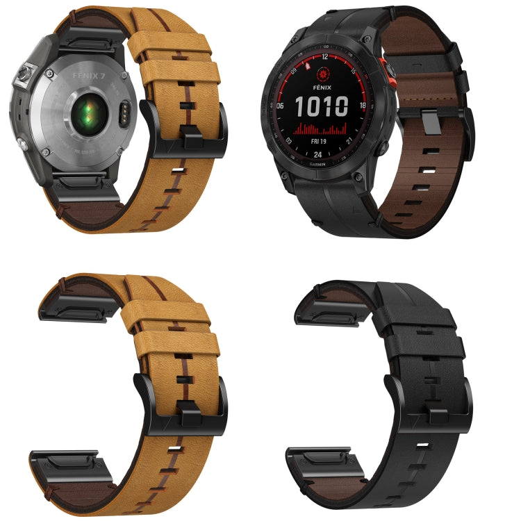 For Garmin Fenix 7 22mm Leather Textured Watch Band(Brown) - Watch Bands by PMC Jewellery | Online Shopping South Africa | PMC Jewellery