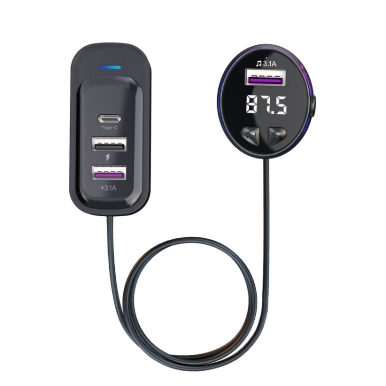 CS8 Black Bluetooth MP3 Play FM Transmitter Car Charger Rear Seat Extended Car Charger - Car Charger by PMC TechLife | Online Shopping South Africa | PMC TechLife | Buy Now Pay Later Mobicred