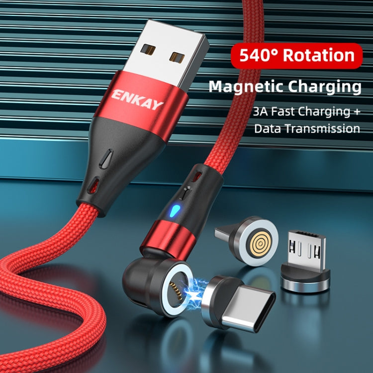 ENKAY 3 in 1 3A USB to Type-C / 8 Pin / Micro USB Magnetic 540 Degrees Rotating Fast Charging Cable, Length:2m(Red) - Charging Cable & Head by ENKAY | Online Shopping South Africa | PMC Jewellery | Buy Now Pay Later Mobicred