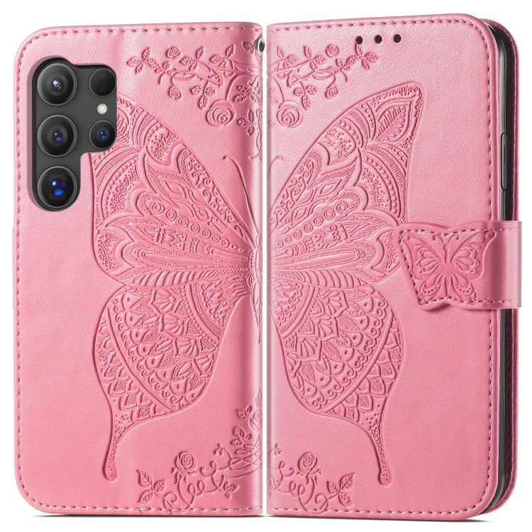 For Samsung Galaxy S24 Ultra 5G Butterfly Love Flower Embossed Leather Phone Case(Pink) - Galaxy S24 Ultra 5G Cases by PMC Jewellery | Online Shopping South Africa | PMC Jewellery