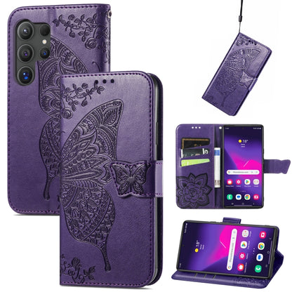 For Samsung Galaxy S24 Ultra 5G Butterfly Love Flower Embossed Leather Phone Case(Dark Purple) - Galaxy S24 Ultra 5G Cases by PMC Jewellery | Online Shopping South Africa | PMC Jewellery