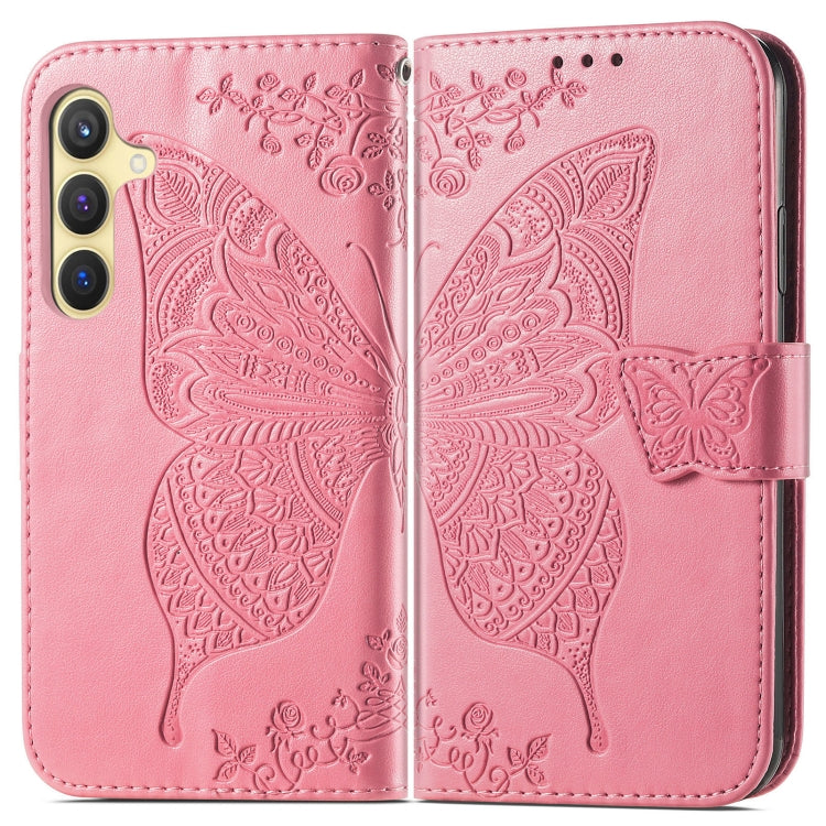 For Samsung Galaxy S25 5G Butterfly Love Flower Embossed Leather Phone Case(Pink) - Galaxy S25 5G Cases by PMC Jewellery | Online Shopping South Africa | PMC Jewellery | Buy Now Pay Later Mobicred