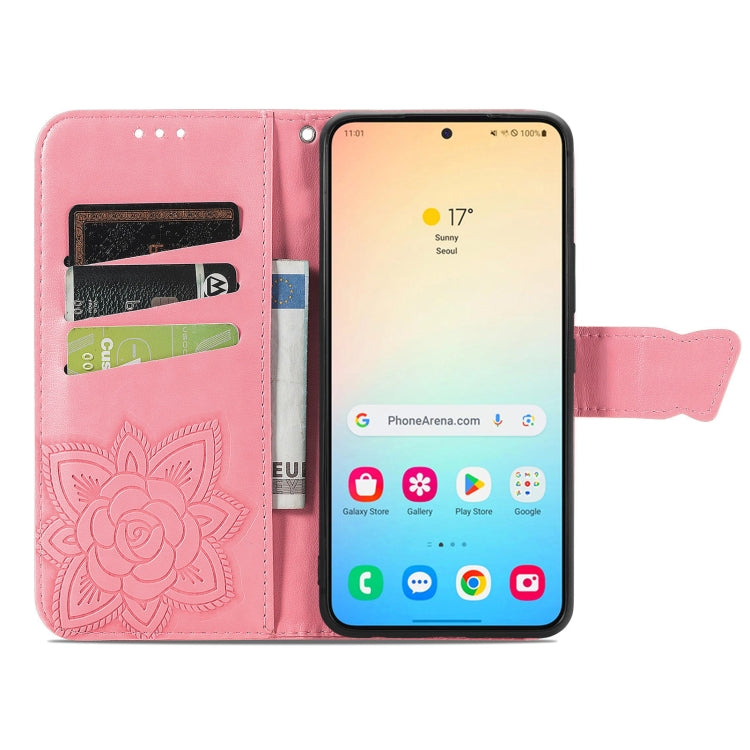 For Samsung Galaxy S25 5G Butterfly Love Flower Embossed Leather Phone Case(Pink) - Galaxy S25 5G Cases by PMC Jewellery | Online Shopping South Africa | PMC Jewellery | Buy Now Pay Later Mobicred