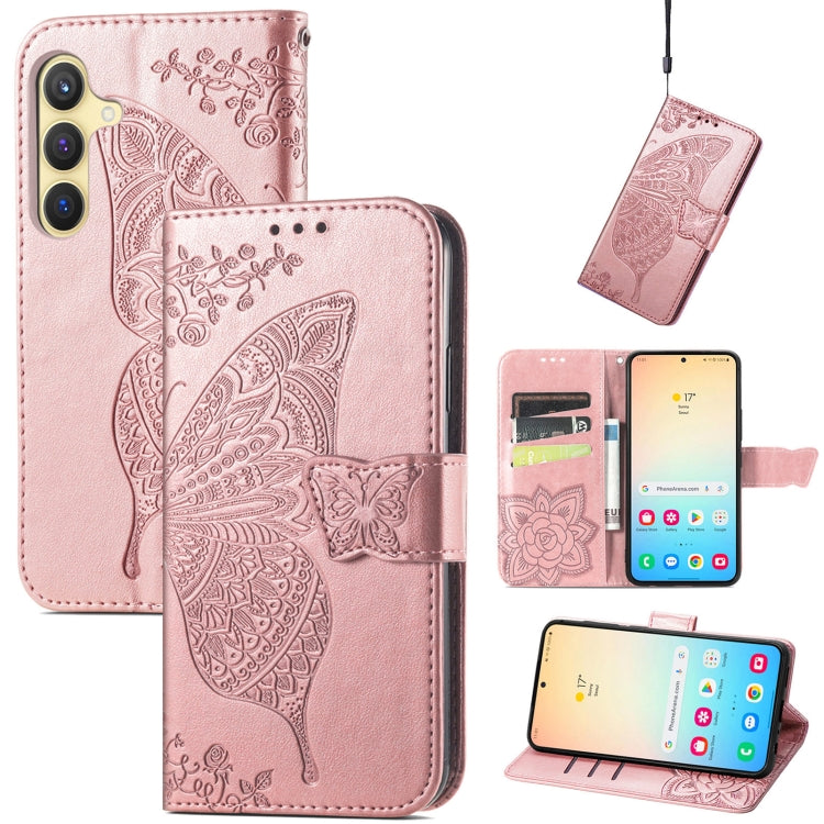 For Samsung Galaxy S25+ 5G Butterfly Love Flower Embossed Leather Phone Case(Rose Gold) - Galaxy S25+ 5G Cases by PMC Jewellery | Online Shopping South Africa | PMC Jewellery | Buy Now Pay Later Mobicred