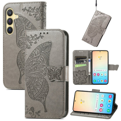 For Samsung Galaxy S25+ 5G Butterfly Love Flower Embossed Leather Phone Case(Gray) - Galaxy S25+ 5G Cases by PMC Jewellery | Online Shopping South Africa | PMC Jewellery | Buy Now Pay Later Mobicred