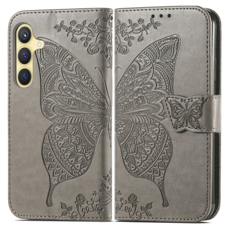 For Samsung Galaxy S25+ 5G Butterfly Love Flower Embossed Leather Phone Case(Gray) - Galaxy S25+ 5G Cases by PMC Jewellery | Online Shopping South Africa | PMC Jewellery | Buy Now Pay Later Mobicred