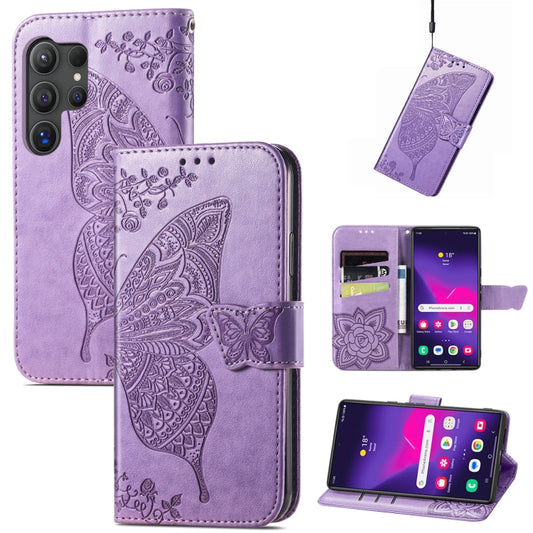 For Samsung Galaxy S25 Ultra 5G Butterfly Love Flower Embossed Leather Phone Case(Light Purple) - Galaxy S25 Ultra 5G Cases by PMC Jewellery | Online Shopping South Africa | PMC Jewellery | Buy Now Pay Later Mobicred