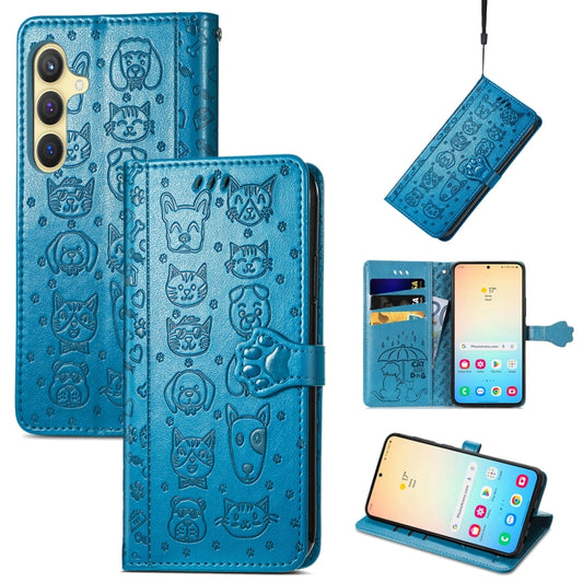 For Samsung Galaxy S25+ 5G Cat and Dog Embossed Leather Phone Case(Blue) - Galaxy S25+ 5G Cases by PMC Jewellery | Online Shopping South Africa | PMC Jewellery | Buy Now Pay Later Mobicred