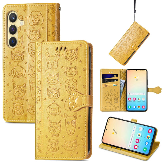 For Samsung Galaxy S25 Ultra 5G Cat and Dog Embossed Leather Phone Case(Yellow) - Galaxy S25 Ultra 5G Cases by PMC Jewellery | Online Shopping South Africa | PMC Jewellery | Buy Now Pay Later Mobicred