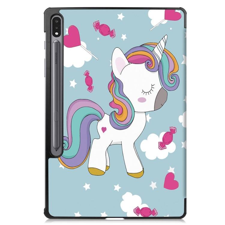 For Samsung Galaxy Tab S9 JUNSUNMAY Custer Painted 3-Fold Stand Leather Smart Tablet Case(Unicorn) - Galaxy Tab S9 Cases by JUNSUNMAY | Online Shopping South Africa | PMC Jewellery | Buy Now Pay Later Mobicred