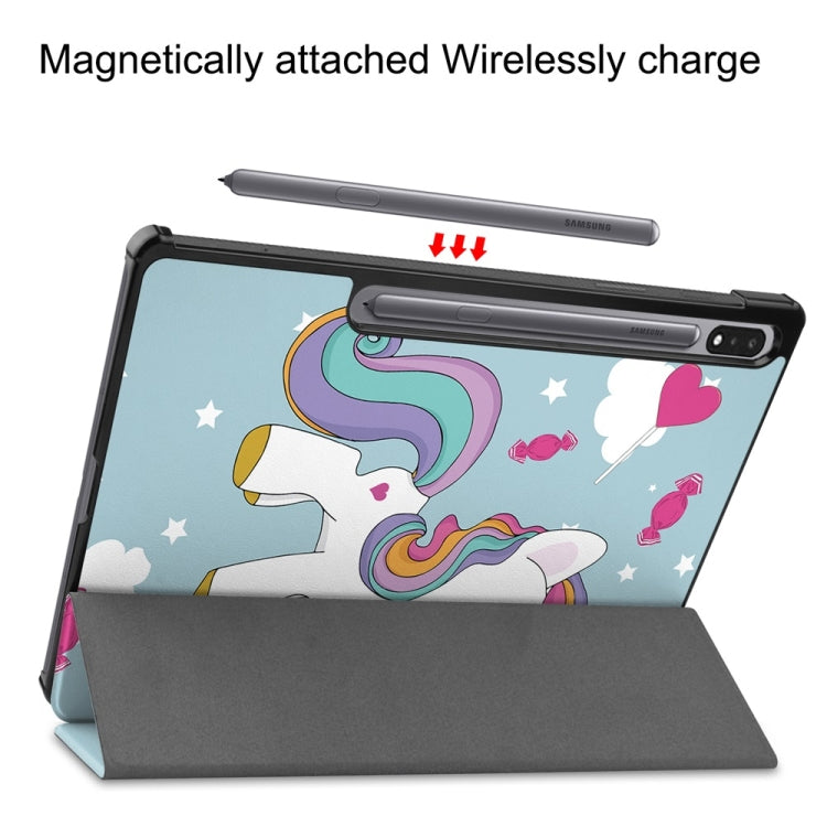 For Samsung Galaxy Tab S9 JUNSUNMAY Custer Painted 3-Fold Stand Leather Smart Tablet Case(Unicorn) - free shipping - PMC Jewellery - Order now!