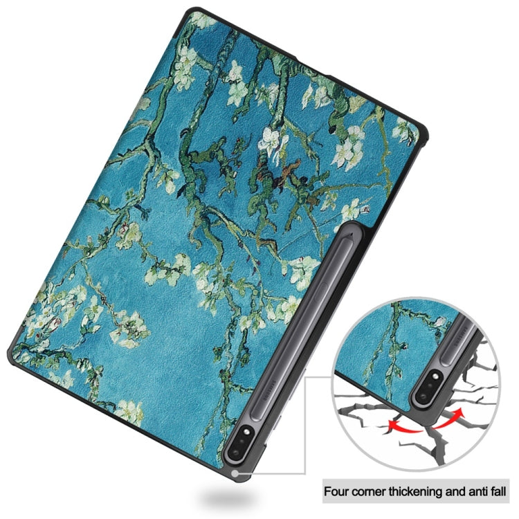 For Samsung Galaxy Tab S9+ JUNSUNMAY Custer Painted 3-Fold Stand Leather Smart Tablet Case(Apricot Flower) - Galaxy Tab S9+ Cases by JUNSUNMAY | Online Shopping South Africa | PMC Jewellery | Buy Now Pay Later Mobicred