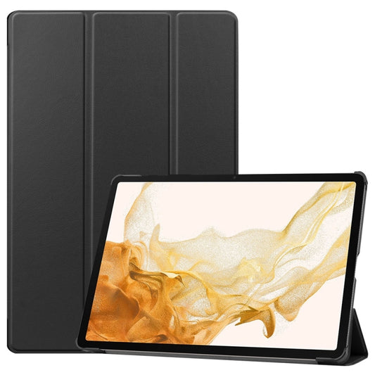 For Samsung Galaxy Tab S9+ JUNSUNMAY Custer Solid Color 3-Fold Stand Leather Smart Tablet Case(Black) - Galaxy Tab S9+ Cases by JUNSUNMAY | Online Shopping South Africa | PMC Jewellery | Buy Now Pay Later Mobicred