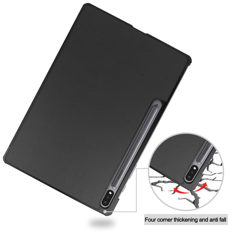 For Samsung Galaxy Tab S9+ JUNSUNMAY Custer Solid Color 3-Fold Stand Leather Smart Tablet Case(Black) - free shipping - PMC Jewellery - Order now!