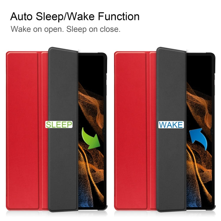 For Samsung Galaxy Tab S9+ JUNSUNMAY Custer Solid Color 3-Fold Stand Leather Smart Tablet Case(Red) - free shipping - PMC Jewellery - Order now!