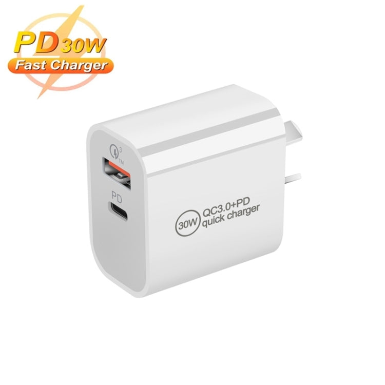 [HK Warehouse] PD30W USB-C / Type-C + QC3.0 USB Dual Port Charger, AU Plug - USB Charger by PMC Jewellery | Online Shopping South Africa | PMC Jewellery