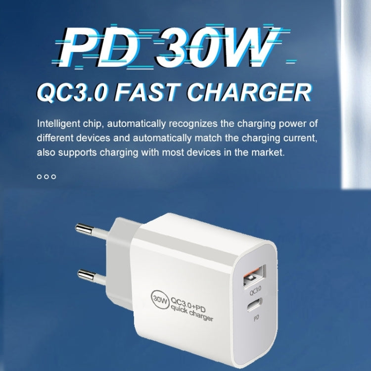 [HK Warehouse] PD30W USB-C / Type-C + QC3.0 USB Dual Port Charger, AU Plug - USB Charger by PMC Jewellery | Online Shopping South Africa | PMC Jewellery