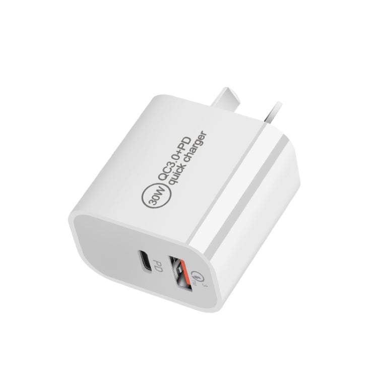 PD30W USB-C / Type-C + QC3.0 USB Dual Port Charger with 1m Type-C to 8 Pin Data Cable, US Plug - USB Charger by PMC Jewellery | Online Shopping South Africa | PMC Jewellery | Buy Now Pay Later Mobicred