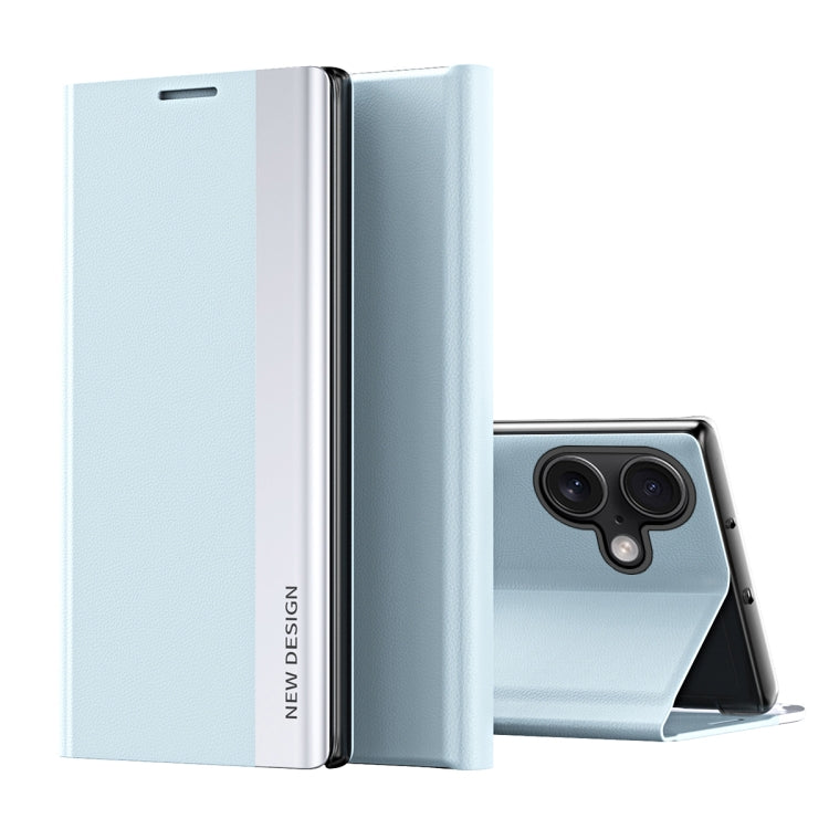 For iPhone 16 Side Electroplated Adsorption Leather Phone Case(Light Blue) - iPhone 16 Cases by PMC TechLife | Online Shopping South Africa | PMC TechLife | Buy Now Pay Later Mobicred