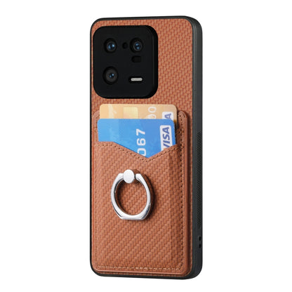 For Xiaomi 13 Pro Carbon Fiber Card Wallet Ring Holder Phone Case(Brown) - 13 Pro Cases by PMC Jewellery | Online Shopping South Africa | PMC Jewellery | Buy Now Pay Later Mobicred