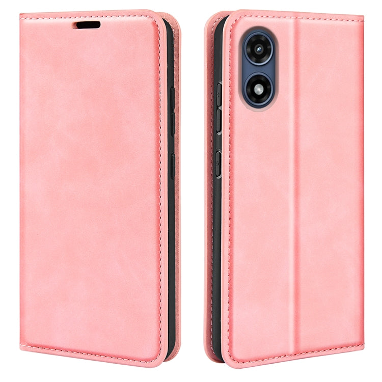 For Motorola Moto G Play 2024 Retro-skin Magnetic Suction Leather Phone Case(Pink) - Motorola Cases by PMC Jewellery | Online Shopping South Africa | PMC Jewellery | Buy Now Pay Later Mobicred