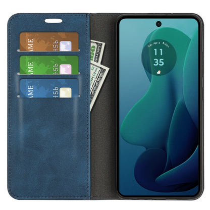 For Motorola Moto G 5G 2024 Retro-skin Magnetic Suction Leather Phone Case(Dark Blue) - Motorola Cases by PMC Jewellery | Online Shopping South Africa | PMC Jewellery | Buy Now Pay Later Mobicred