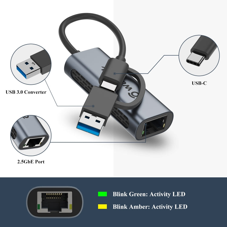 Wavlink NWU330GCA Gigabit Ethernet Adapter Type-C to 2.5 Network Card RJ45 LAN USB3.0 Converter - USB HUB by WAVLINK | Online Shopping South Africa | PMC Jewellery | Buy Now Pay Later Mobicred