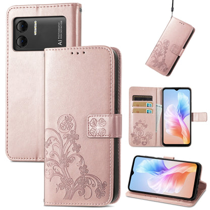 For DOOGEE X98 Pro / X98 Four-leaf Clasp Embossed Buckle Leather Phone Case(Rose Gold) - Doogee Cases by PMC Jewellery | Online Shopping South Africa | PMC Jewellery | Buy Now Pay Later Mobicred