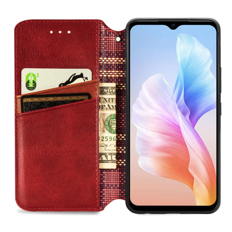 For DOOGEE X98 Pro / X98 Cubic Grid Pressed Magnetic Leather Phone Case(Red) - Doogee Cases by PMC Jewellery | Online Shopping South Africa | PMC Jewellery | Buy Now Pay Later Mobicred