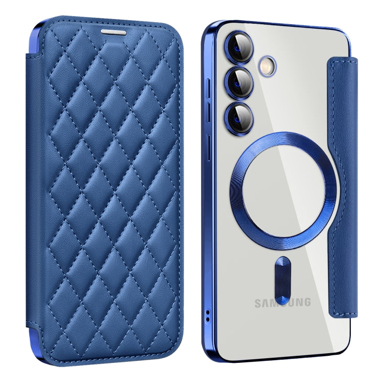 For Samsung Galaxy S25+ 5G Shield MagSafe RFID Anti-theft Rhombus Leather Phone Case(Dark Blue) - Galaxy S25+ 5G Cases by PMC Jewellery | Online Shopping South Africa | PMC Jewellery | Buy Now Pay Later Mobicred