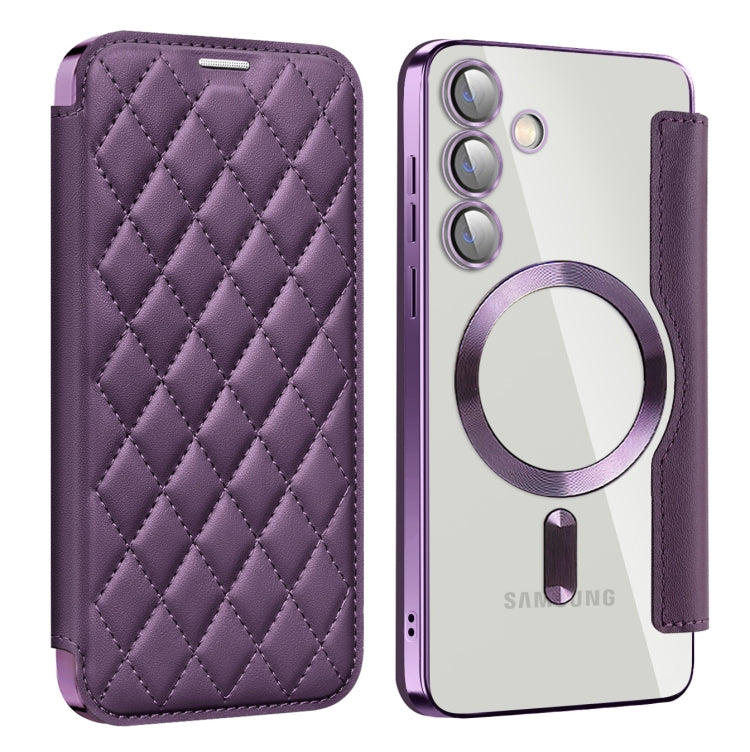 For Samsung Galaxy S25+ 5G Shield MagSafe RFID Anti-theft Rhombus Leather Phone Case(Purple) - Galaxy S25+ 5G Cases by PMC Jewellery | Online Shopping South Africa | PMC Jewellery | Buy Now Pay Later Mobicred