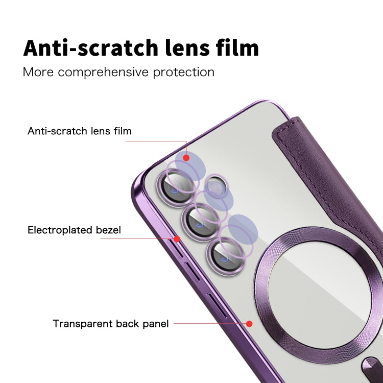 For Samsung Galaxy S25+ 5G Shield MagSafe RFID Anti-theft Rhombus Leather Phone Case(Purple) - Galaxy S25+ 5G Cases by PMC Jewellery | Online Shopping South Africa | PMC Jewellery | Buy Now Pay Later Mobicred