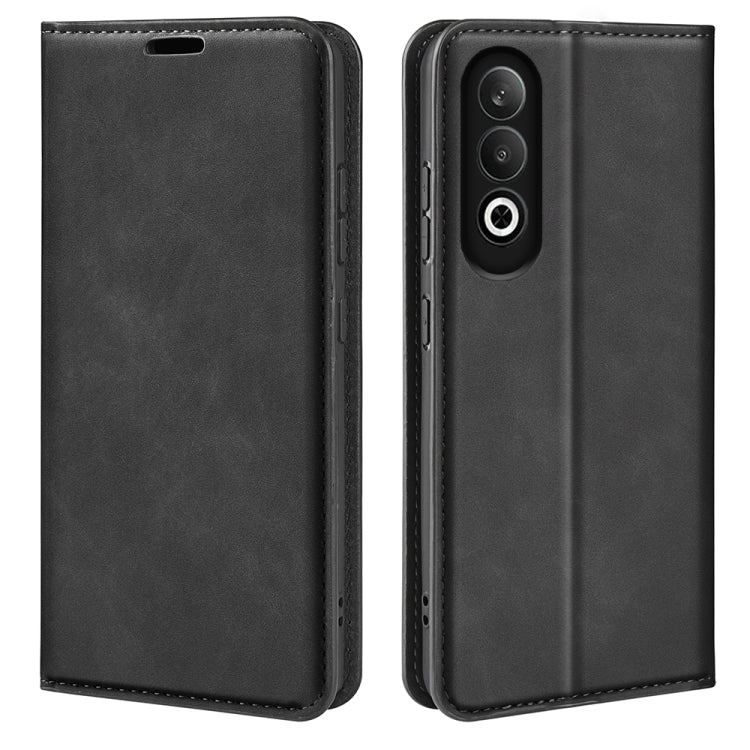 For OPPO K12 Retro-skin Magnetic Suction Leather Phone Case(Black) - OPPO Cases by PMC Jewellery | Online Shopping South Africa | PMC Jewellery | Buy Now Pay Later Mobicred