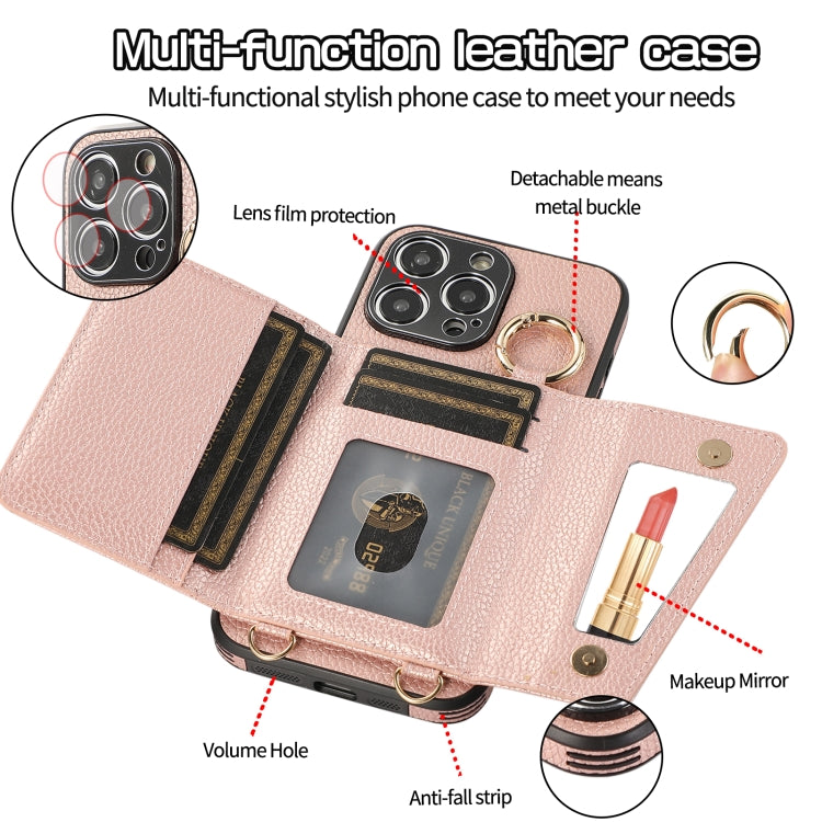 For iPhone 15 Crossbody Ring Wallet Leather Back Cover Phone Case(Pink) - free shipping - PMC TechLife - Order now!