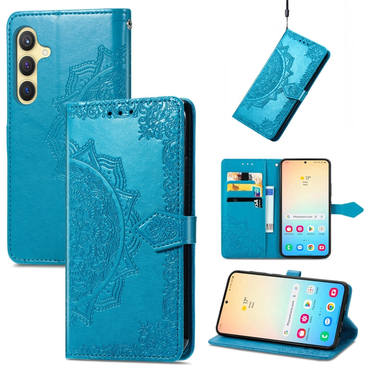 For Samsung Galaxy S25+ 5G Mandala Flower Embossed Leather Phone Case(Blue) - Galaxy S25+ 5G Cases by PMC Jewellery | Online Shopping South Africa | PMC Jewellery | Buy Now Pay Later Mobicred