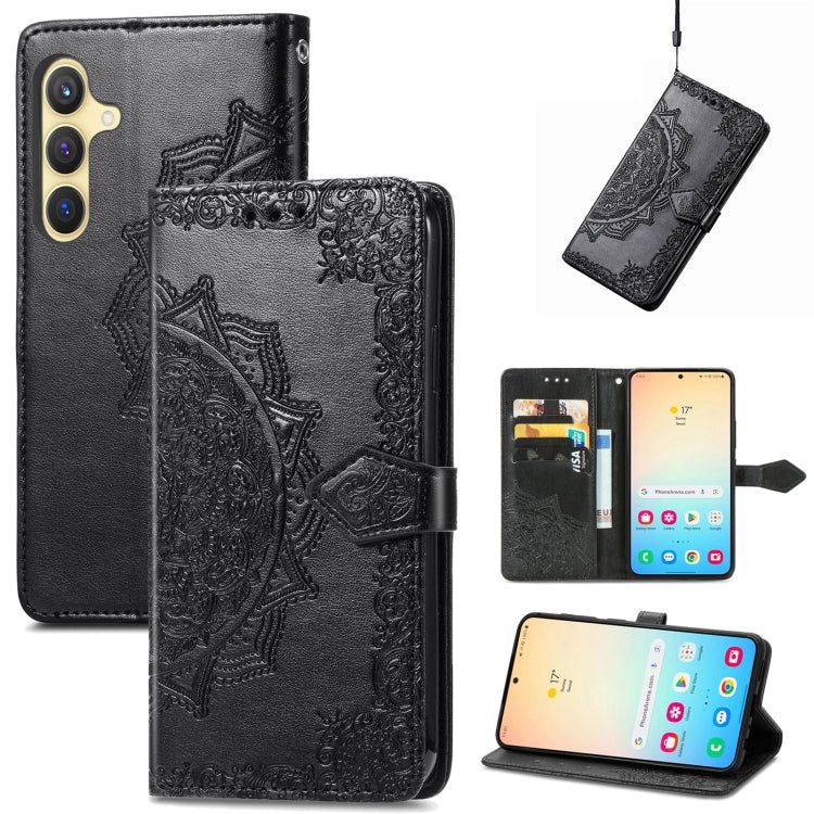 For Samsung Galaxy S25+ 5G Mandala Flower Embossed Leather Phone Case(Black) - Galaxy S25+ 5G Cases by PMC Jewellery | Online Shopping South Africa | PMC Jewellery | Buy Now Pay Later Mobicred