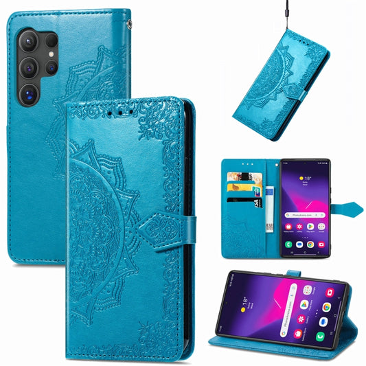 For Samsung Galaxy S25 Ultra 5G Mandala Flower Embossed Leather Phone Case(Blue) - Galaxy S25 Ultra 5G Cases by PMC Jewellery | Online Shopping South Africa | PMC Jewellery | Buy Now Pay Later Mobicred